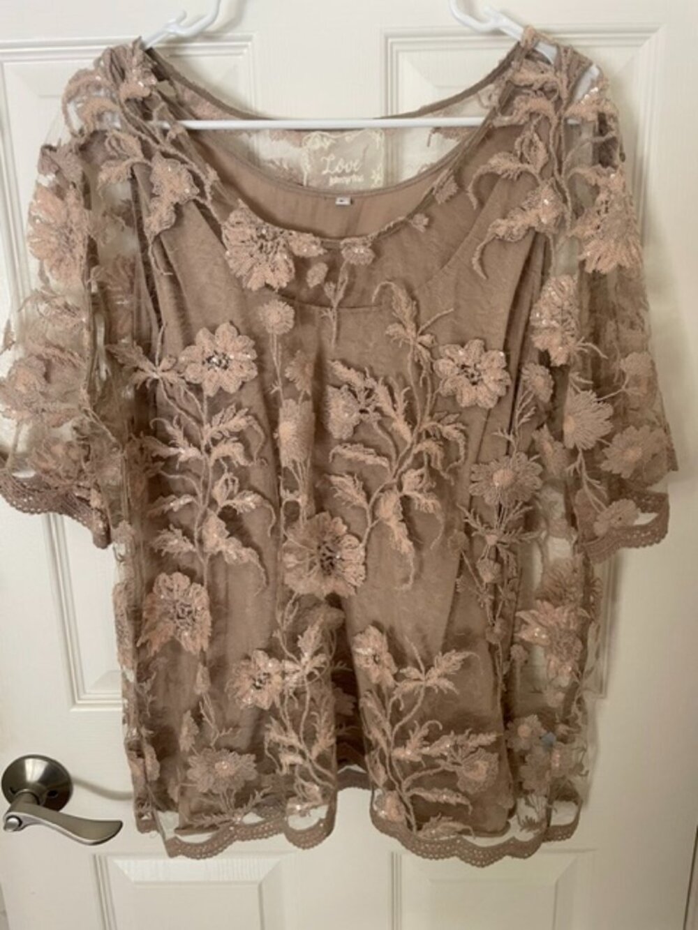 Johnny Was Love Lace Applique Tiered Top Size L